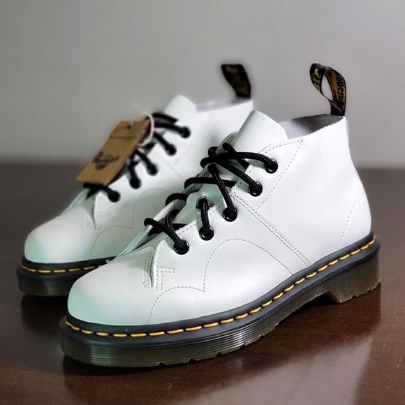 Dr. Martens Church Smooth Leather Monkey Boots White Brown Size 5 Combat Air New - Picture 1 of 16